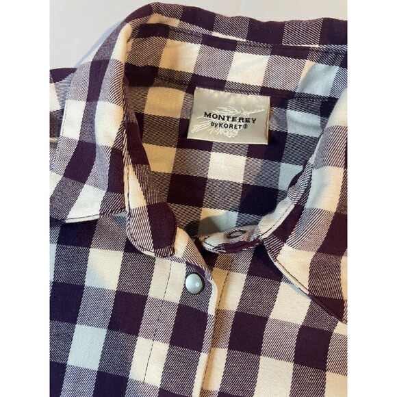 Monterey By Koret Women Small Long Sleeve Button‎ Up Shirt Maroon White Check - Picture 2 of 5